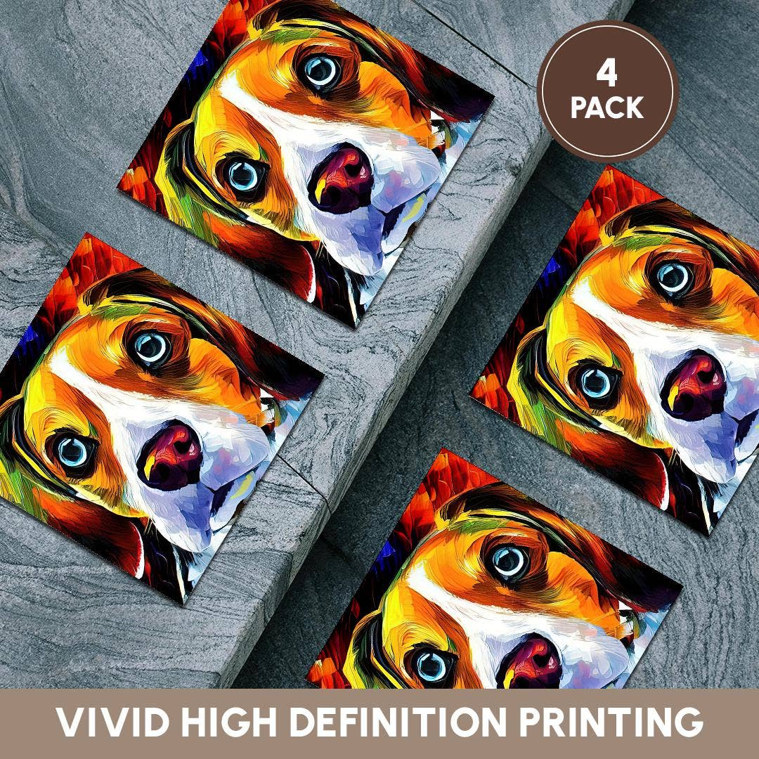 3dRose – Großhandel Untersetzer – 3dRose, Gesichtsporträt eines liebenswerten Beagle-Hundes. Familienfreundliches Geschenk oder Glücksbringer, Untersetzer.5