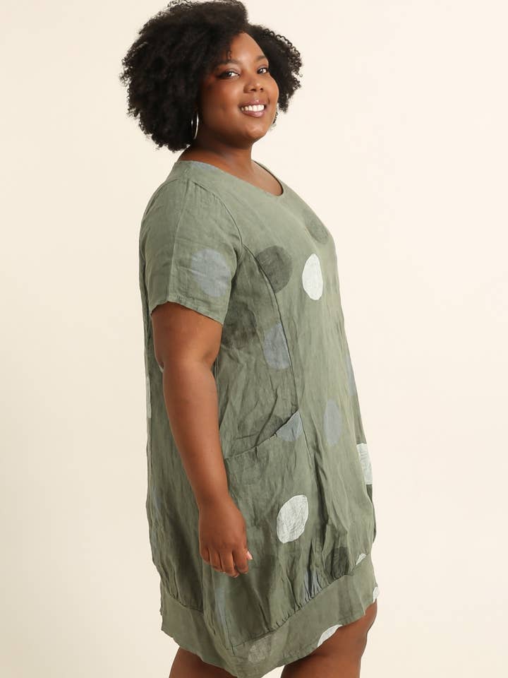 Lea & Luc - Grandes Tailles - Wholesale Dress - Women's - Plus size linen dress printed round SKU 4895