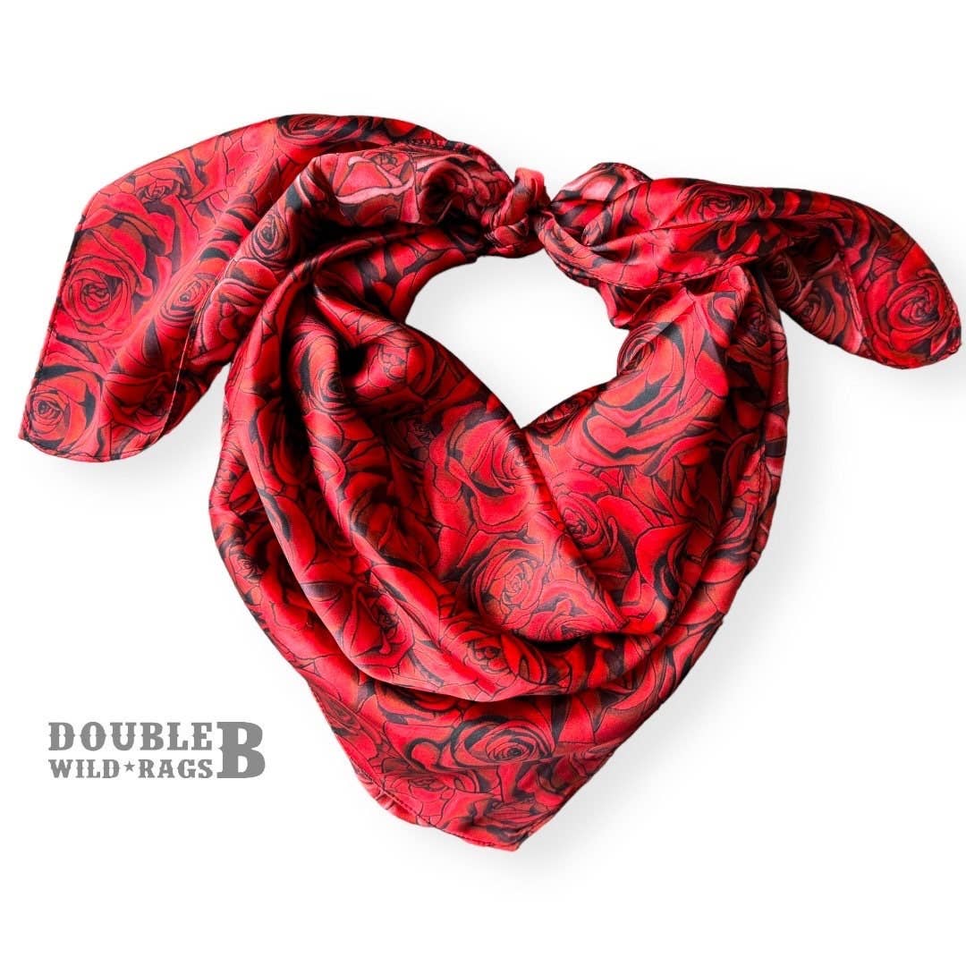 Double B Wild Rags - Vendita all'ingrosso Sciarpa - Donna - Foulard Western in Seta 100% con Rose Rosse e Nere di Double B Wild Rags1