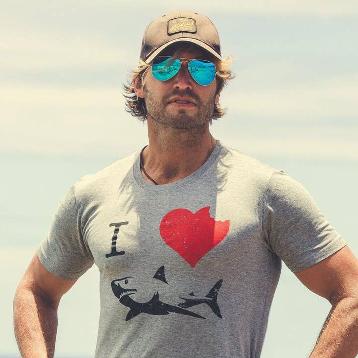 I Love Sharks Men's Tshirt Shark Week Graphic Tee Western T for wholesale by Crazy Dog T-Shirts