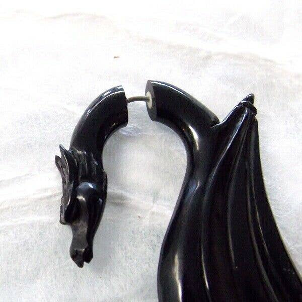 Dalfiya - Wholesale Dangle Earrings - Carved Dragon Split Gauge Earrings Faux Plug Black Gothic3