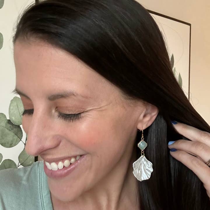 Baubles by B - Wholesale Dangle Earrings - Ocean Blue Shell Statement Earrings Seashell Beach4