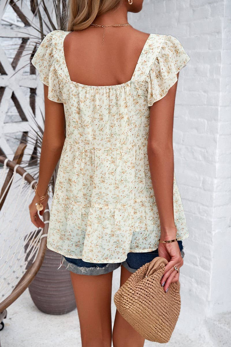 NINEXIS - Vente Chemisier – femme - CWTBLSL0056_Top à manches volantées à col carré11