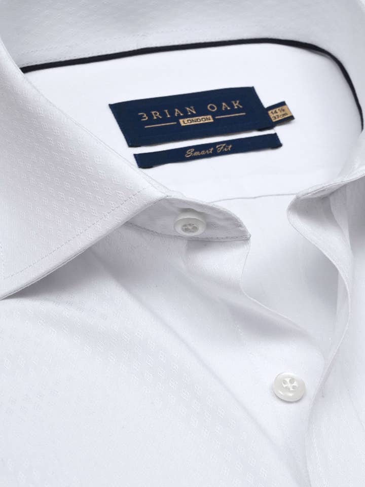 Camisa formal blanca con textura propia para venta al por mayor de Brian Oak Limited