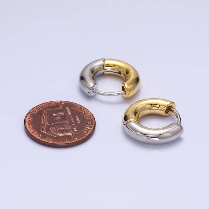 Aim Eternal - Wholesale Huggie Earrings - Mixed Metal 16mm, 20mm Gold & Silver Two Tone Statement Hugg5
