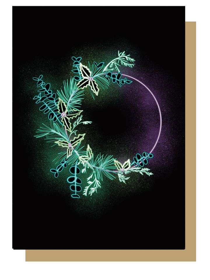 Neon Wreath Christmas Card for wholesale by Wayward