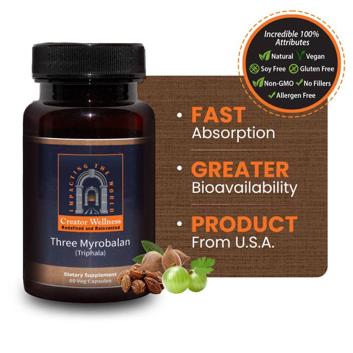 Three Myrobalan - Triphala | 225mg Extract | Healthy Gut and Immune System | 60 Capsules for wholesale by Creator Wellness