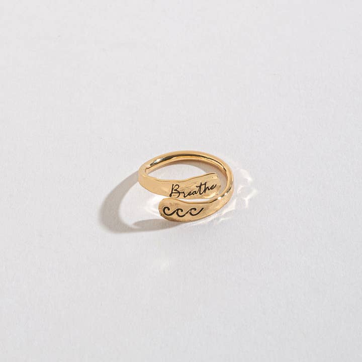 Elsie & Zoey - Wholesale Cocktail/Statement Ring - Breathe Engraved Gold Adjustable Ring