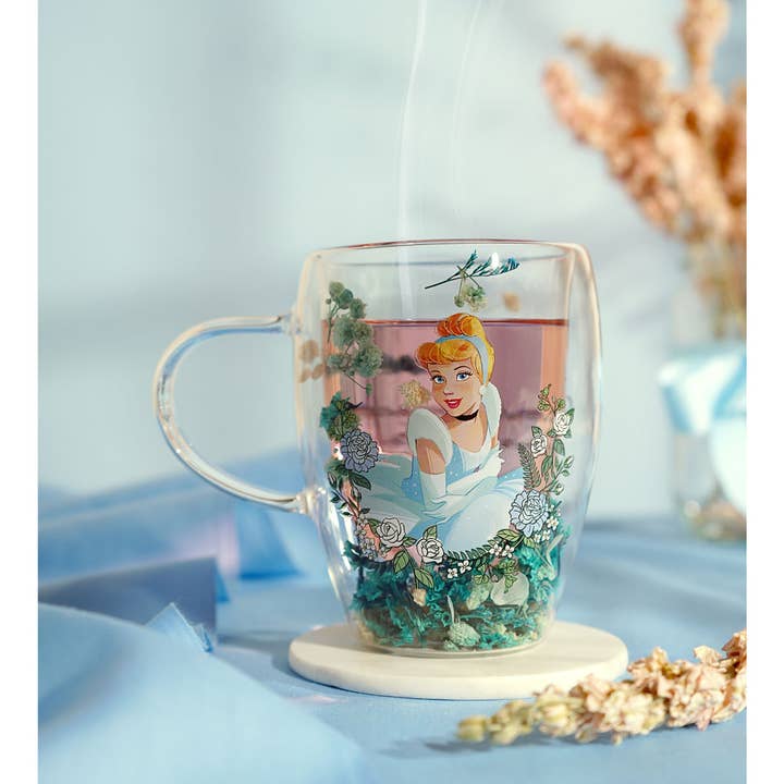 WIDDOP and Co. - Wholesale Drinking Glass/Cup - Disney Pastel Princess Floral Decorative Glass Mug - Cinderella1
