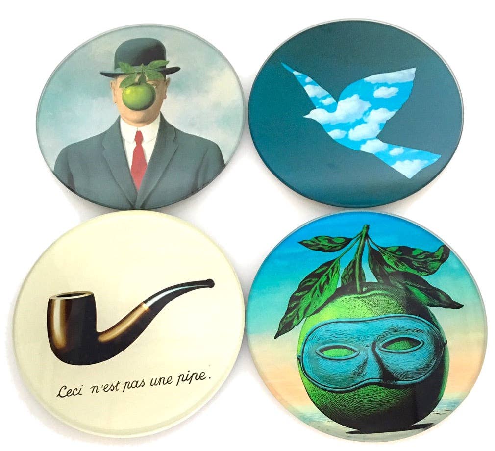 Museum Wholesale Inc - Wholesale Coasters - Magritte Surrealism Paintings Bar Drink Glass Coasters Set of 40