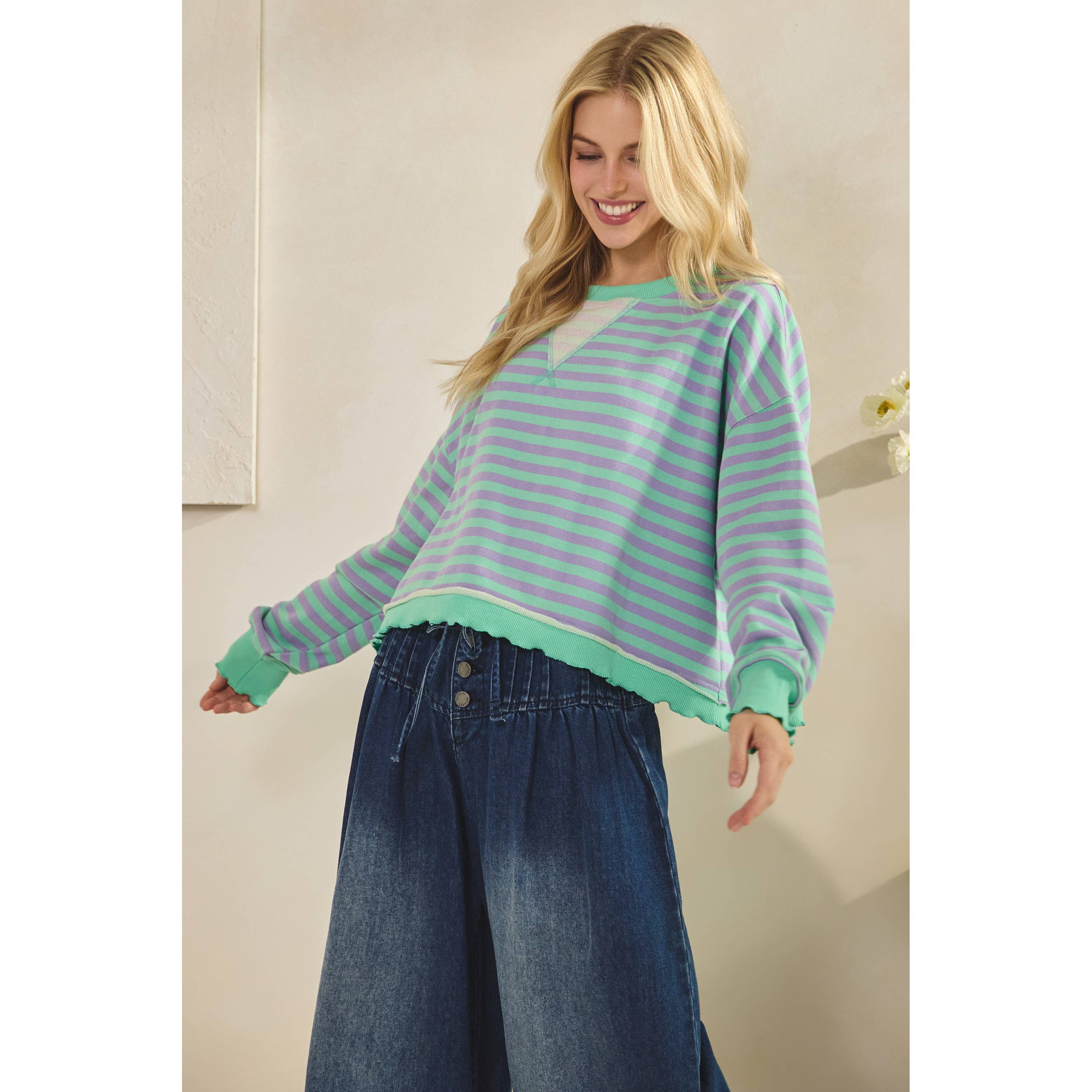 Veveret - Wholesale Tunic - Women's - Cropped Striped French Terry Top5