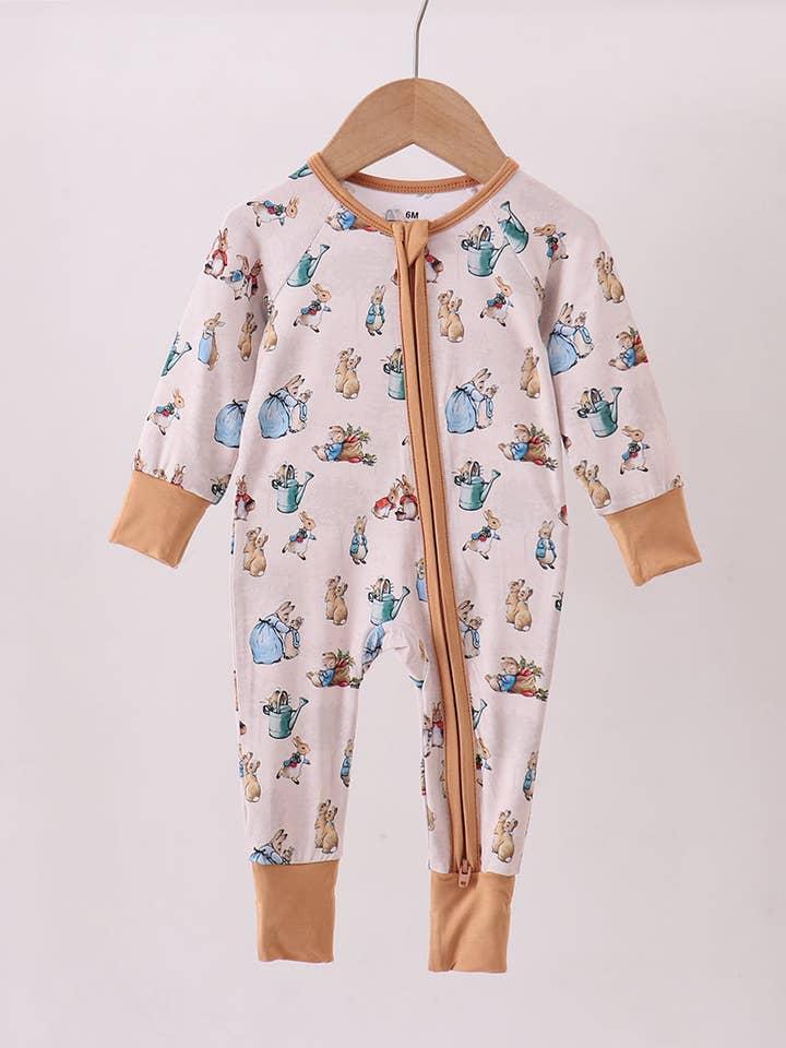 Brown bunny bamboo zipper romper for wholesale by Aspen Rain Boutique