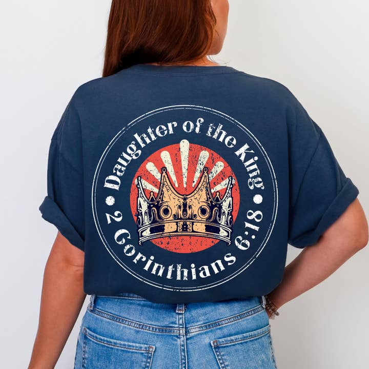 Daughter of the King Christian Graphic Tee for wholesale by Cross & Crown Designs LLC