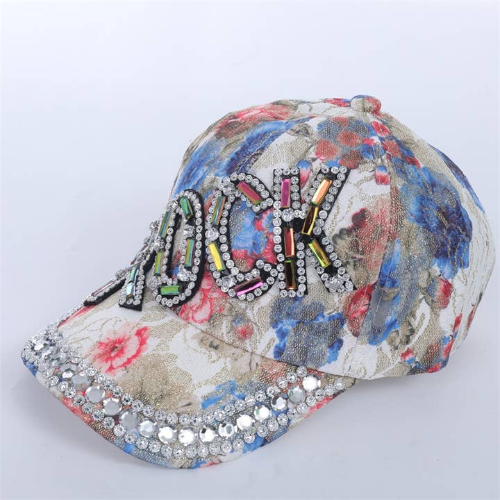 VIA FIORE Rock Floral Rhinestone Baseball Cap for wholesale by VIA FIORE