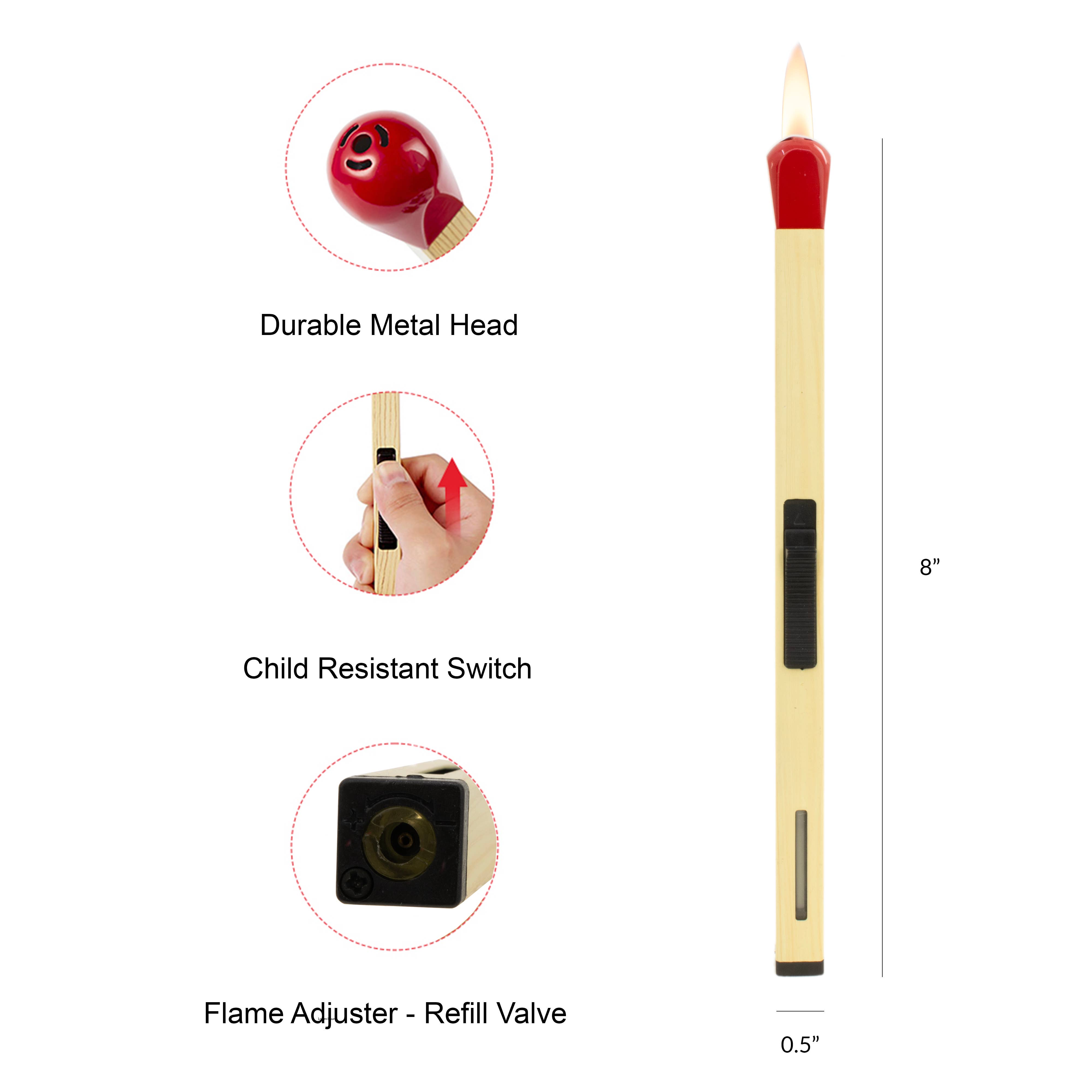 Chandler Studio - Vendita all'ingrosso Accendini - Accendino a candela Match Shape, sottile, a butano, ricaricabile a gas2