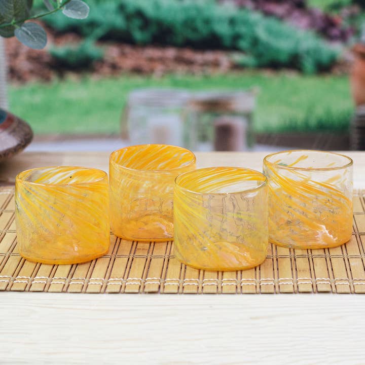 Orange Marigold Relaxation Blown Recycled Juice Glasses (Set Of 4) for wholesale on Faire
