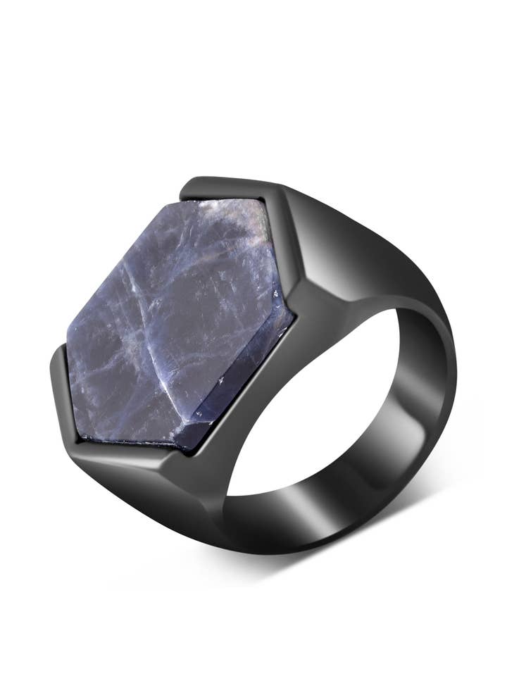 Abyss Ring Matte Black - Blue Agate for wholesale by Blackskies