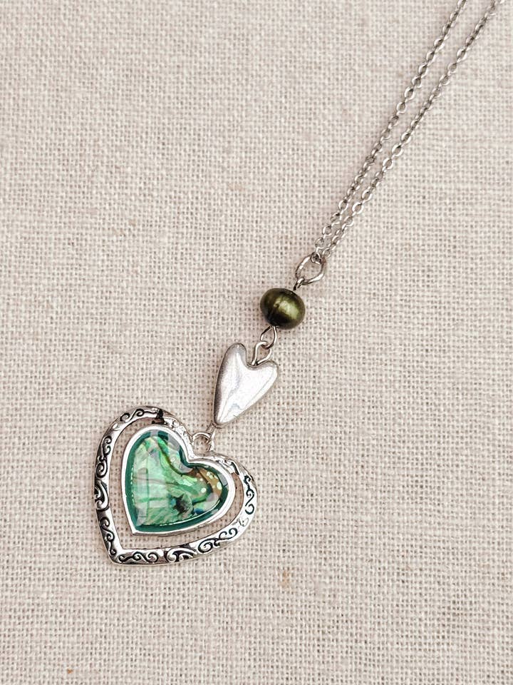 Green Abalone Heart Necklace for wholesale by Gracie Rose Designs