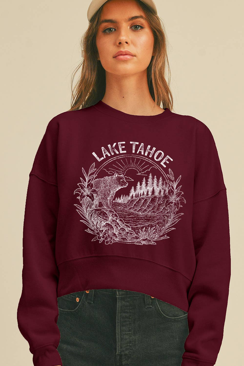 Honestee – Camisola gráfica - Mulher por atacado – Sweatshirt de Manga Comprida Curta Lake Tahoe11