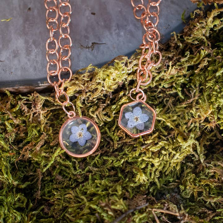 Forget-Me-Not Rose Gold Dried Flower Resin Bracelet Memorial Sympathy Grief Keepsake Nature Floral Jewelry Elegant wedding Gift for Her for wholesale by TillyPad Studios