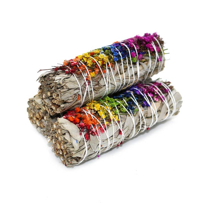 Designs by Deekay Inc. - Wholesale Sage Bundle - 'Energy Wheel' Floral White Sage Smudge Stick (4 in.)