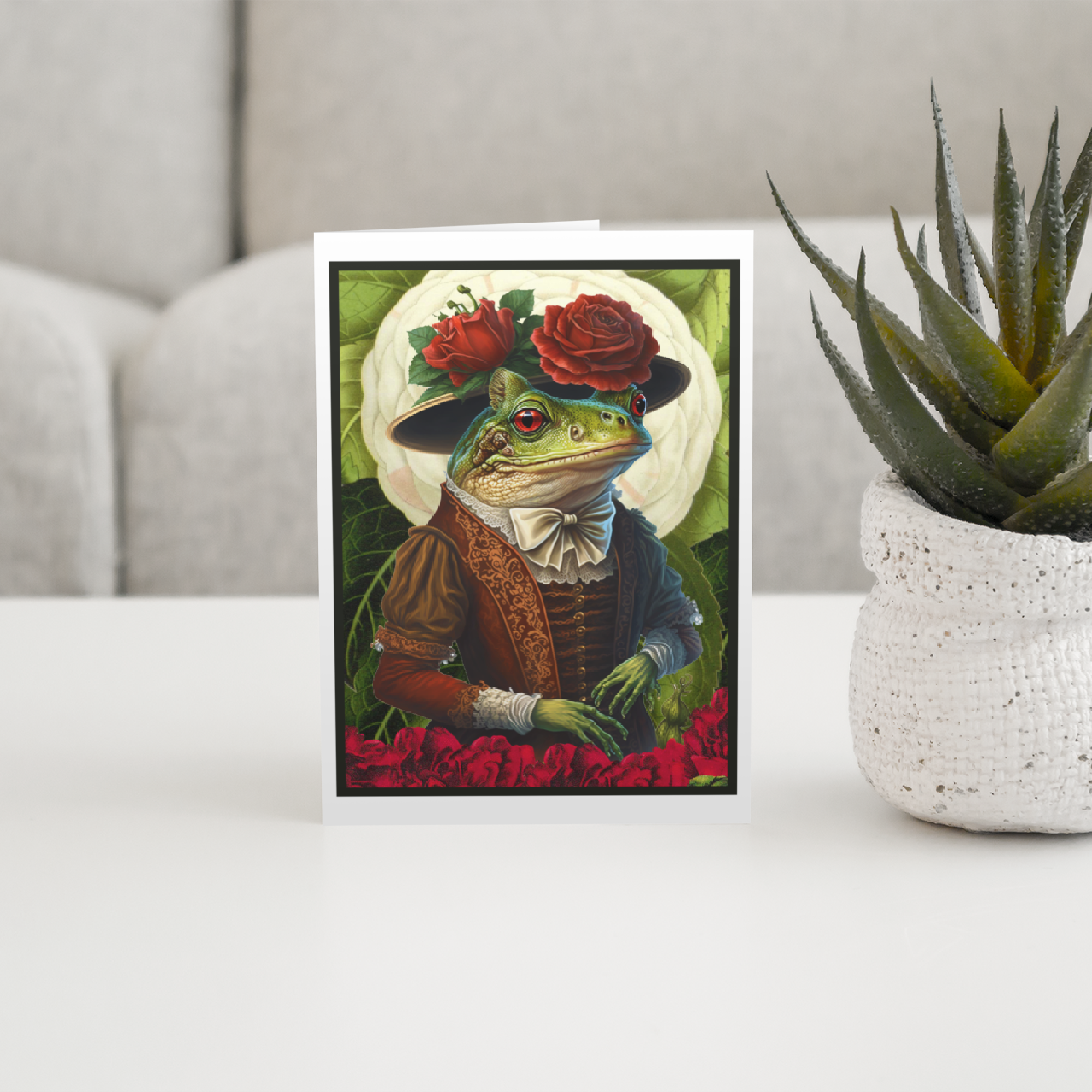 Cheerful Whimsies – Engroshandel Hverdagshilsen kort – Lykønskningskort. Smart klædt frø med blomster.2