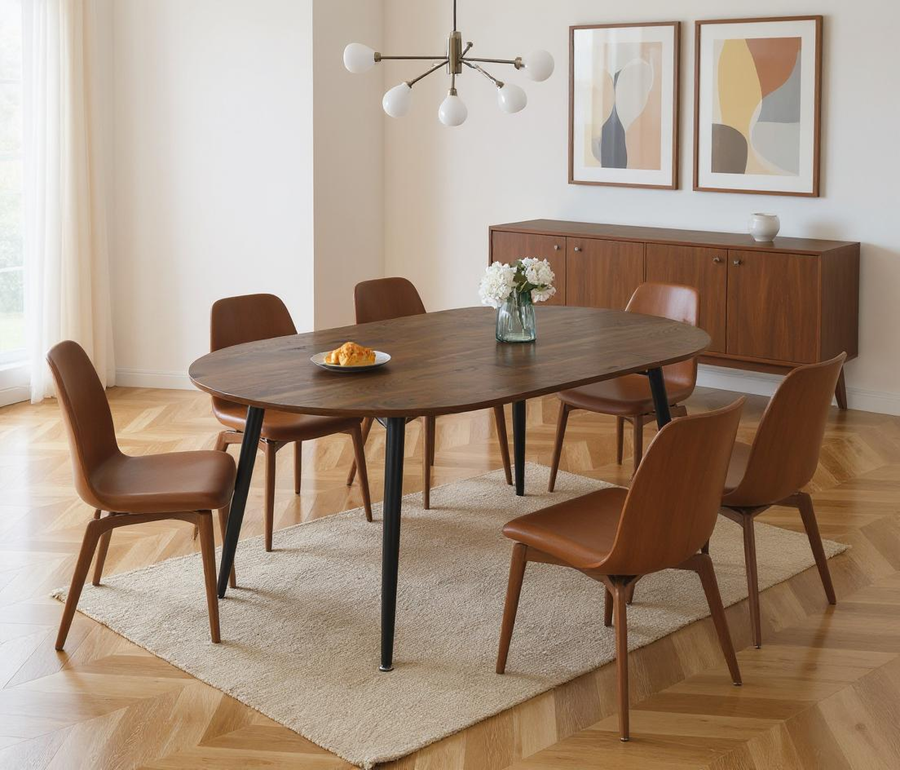 Loire Extendable Oval Walnut Dining Table with Black Metal Legs for wholesale on Faire1