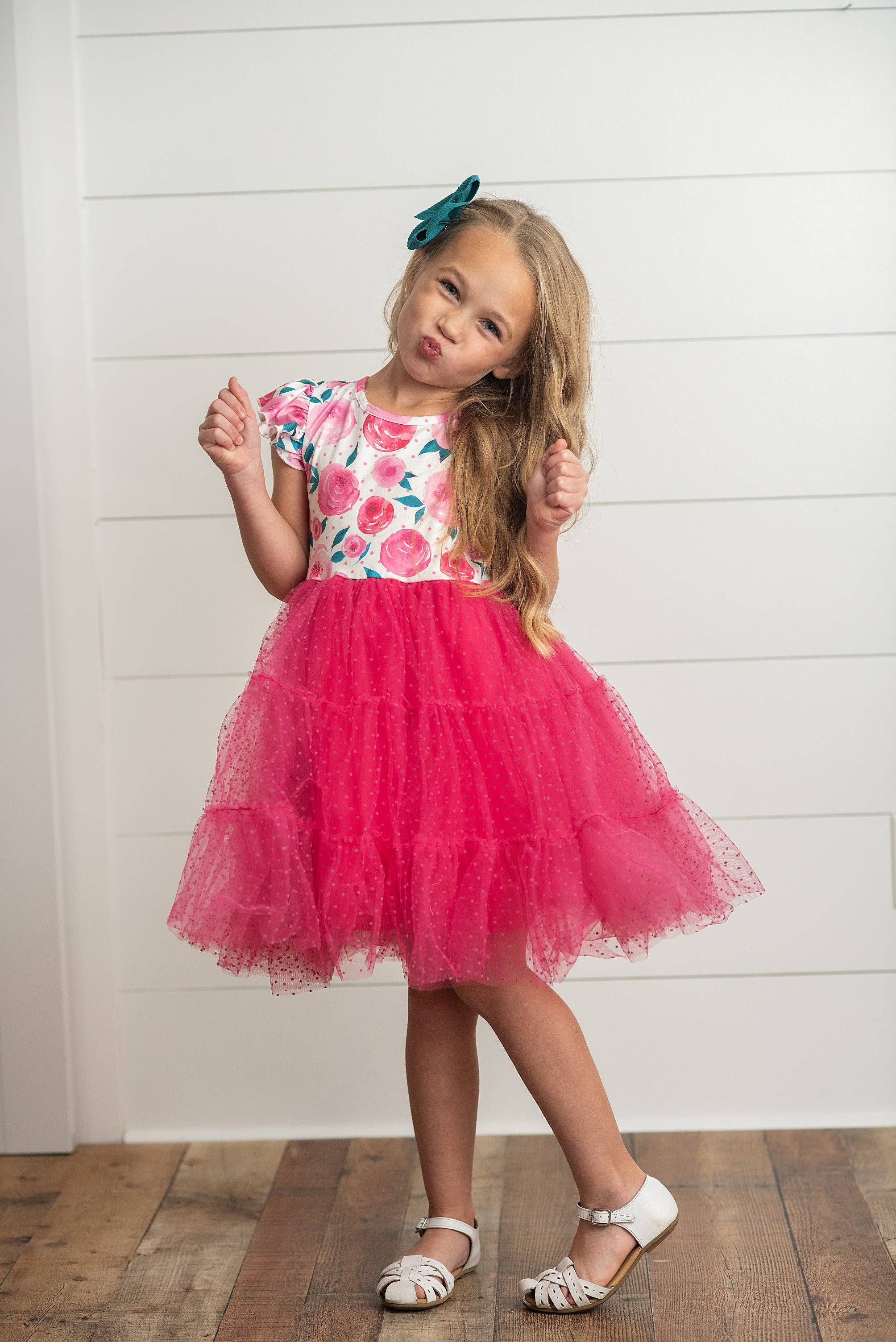 Adorable Sweetness - Wholesale Dress - Kids - Girls Bright Pink Rose Tiered Tulle Spring Easter Dress6