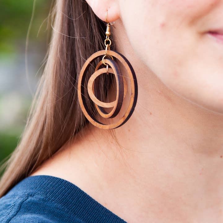 Heliocentric Hoops - Wooden Earrings for wholesale by Wood Leon