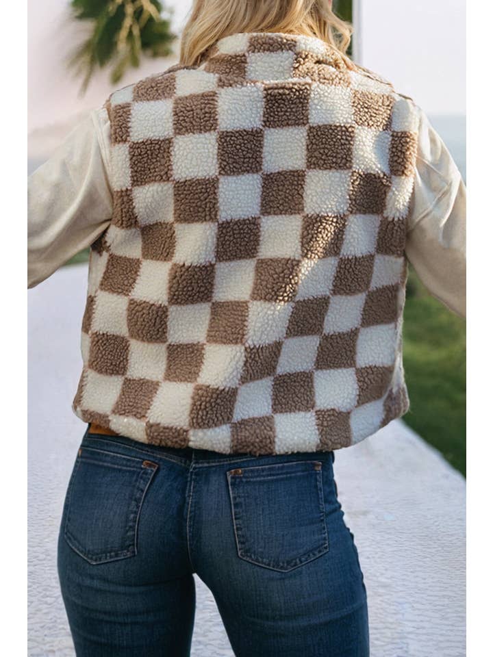 Gilet kaki Veste Sherpa LDC à carreaux et bouton-pression en vente sur Faire1