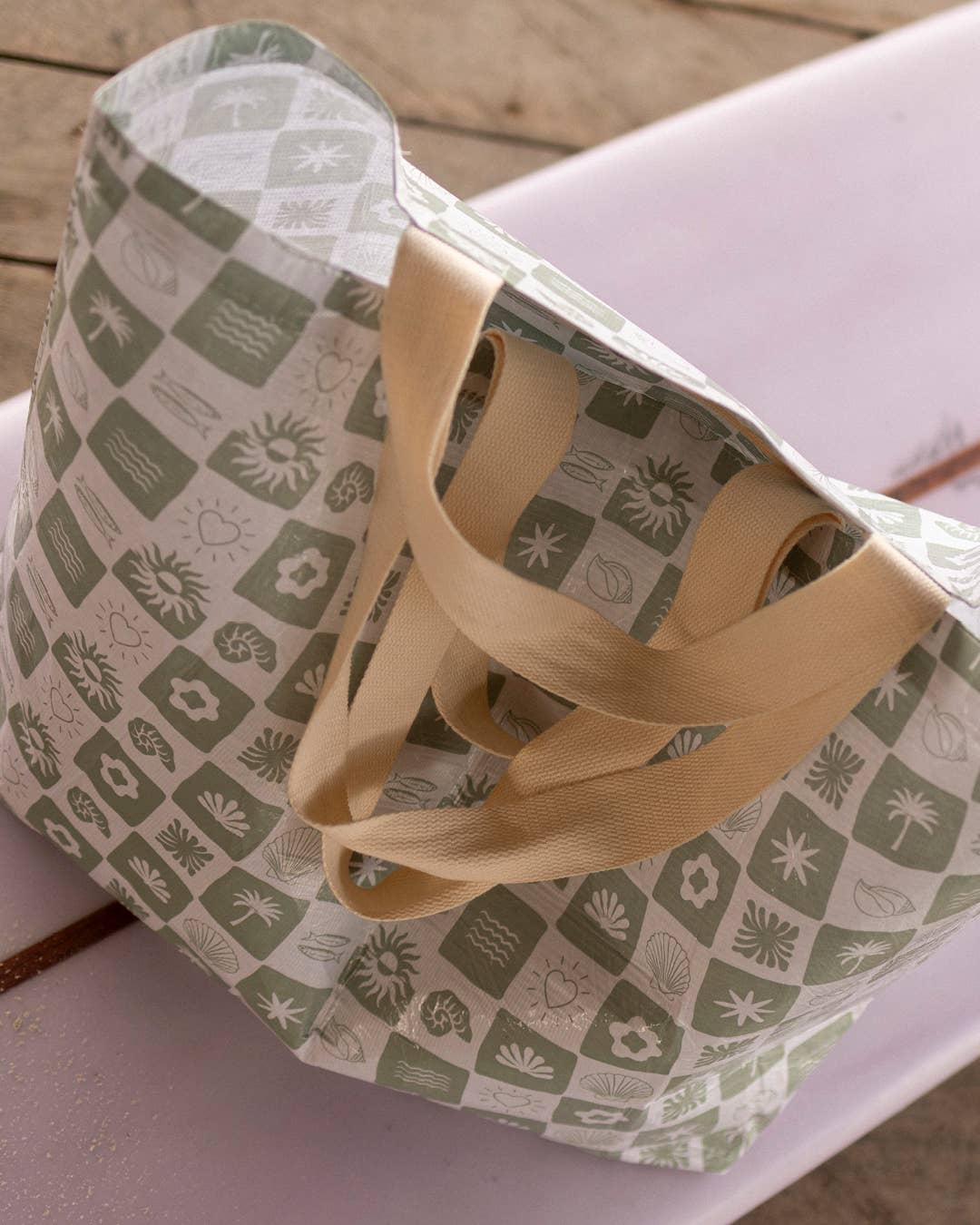 Hello Weekend - Vendita all'ingrosso Borsa tote - Donna - Borsa da weekend con tasca - Verde Salvia Neutro a Quadri3