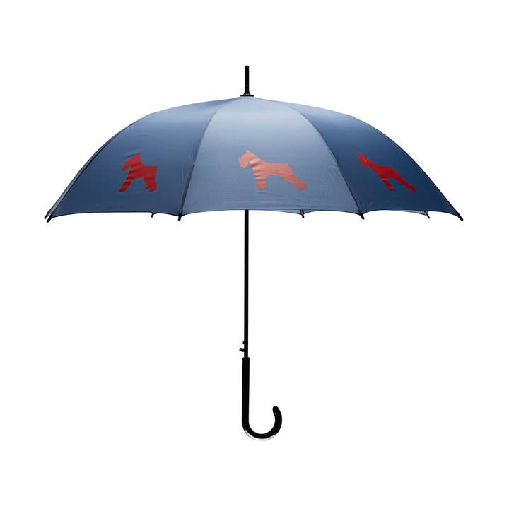 Parapluie bleu marine avec schnauzer rouge pour la vente par The San Francisco Umbrella Company