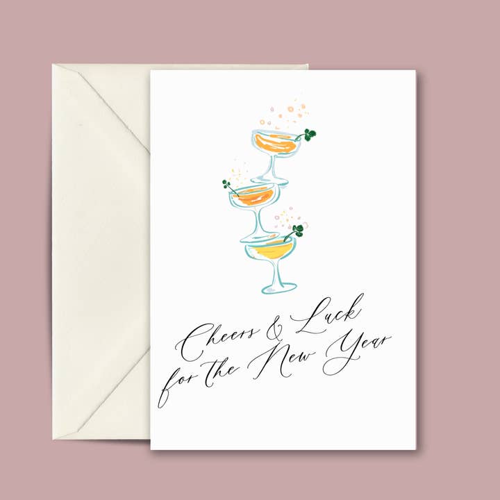 Cartes de bonne année Cheers & Luck pour la vente par Pink Moon Designs