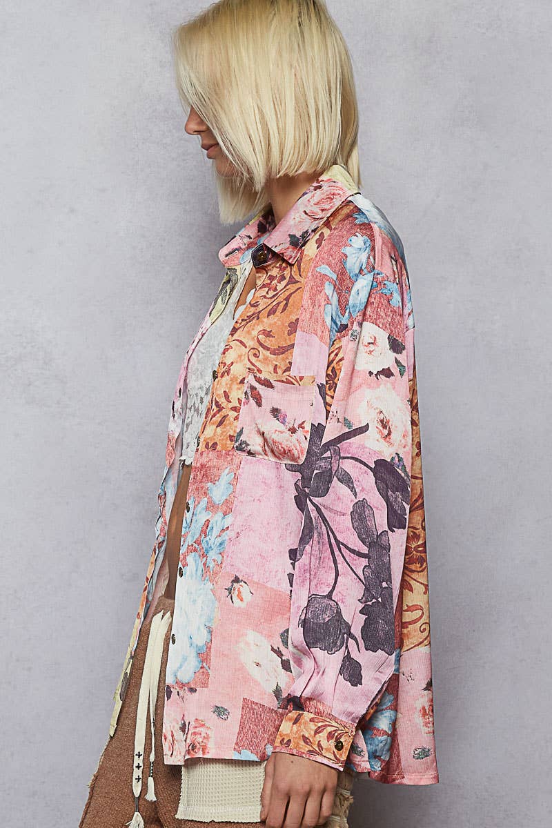 Pol Clothing - Vente Chemise à col boutonné – femme - Haut chemise tissé à manches longues imprimé floral26