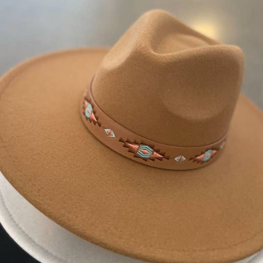Love and Thyme - Wholesale Fedora - Women's - Boho Tribal Pattern Strap Vegan Felt Fedora Hat