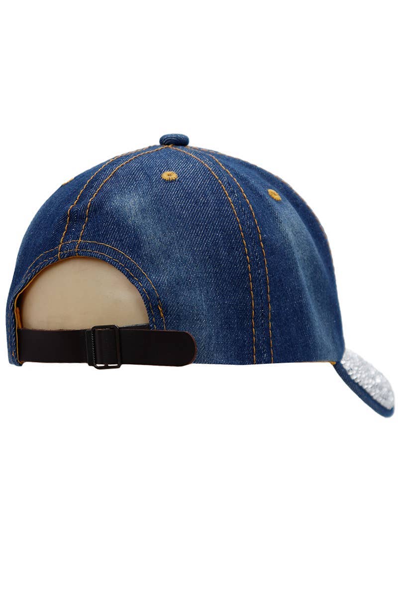 Cap Zone - Wholesale Baseball Cap - Women's - Route 66 Logo Bling Rhinestone Denim Baseball Cap2