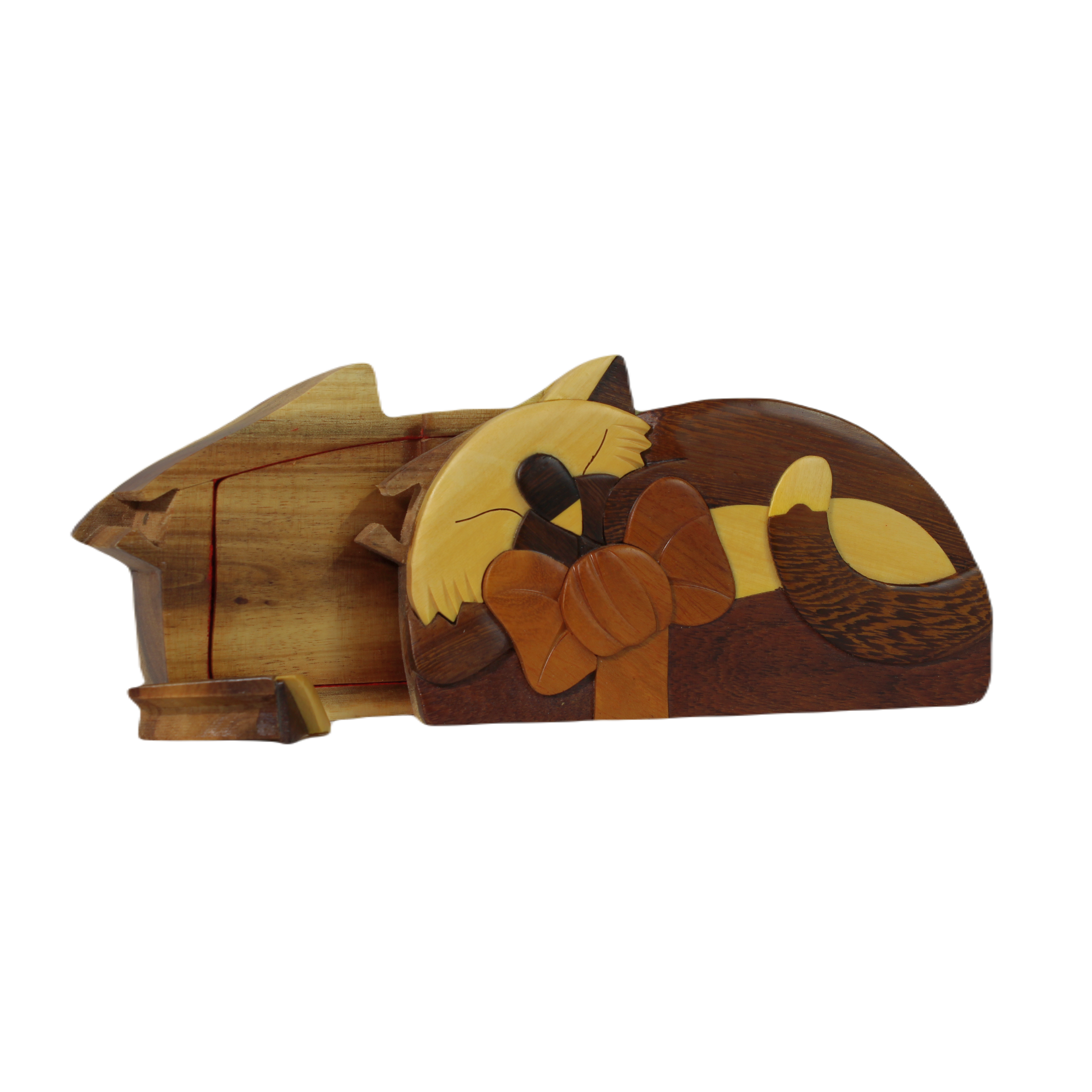 Carver Dan's – wholesale Decorative box – Cat with Bow, Red Interior - Hand Carved Keepsake Gift Box2