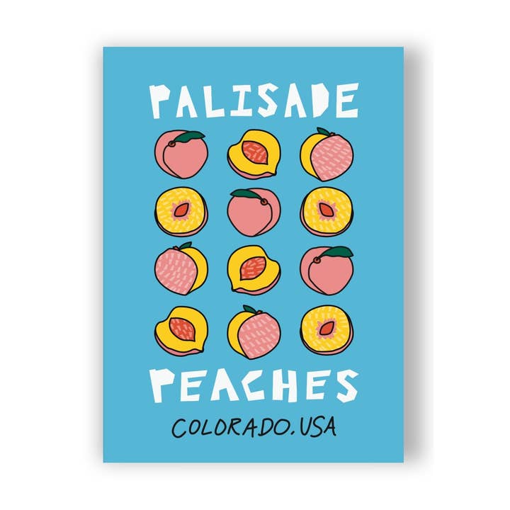Pêches de Palisade • Carte Postale Souvenir du Colorado Dessinée à la Main pour la vente par Majestik Magnolia
