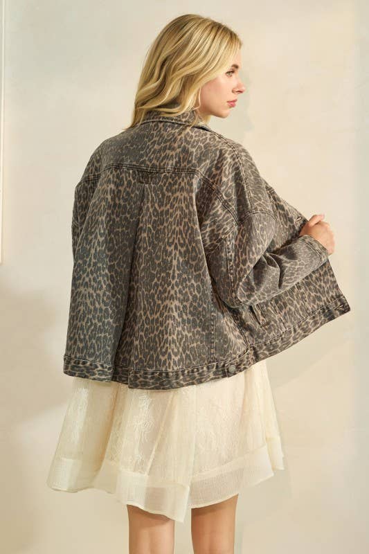 Pink Irene Wholesale - Wholesale Jacket - Women's - Leopard Printed Denim Jacket32