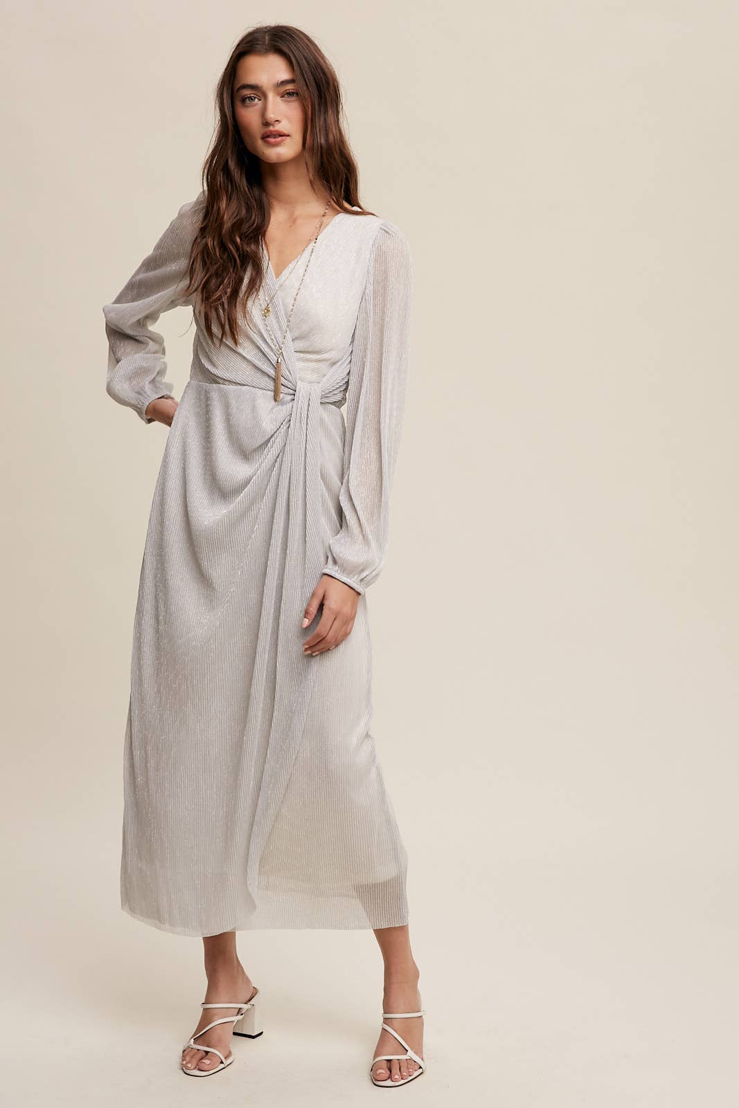 Listicle - Wholesale Jurk - Dames - Glanzende geplooide wikkel midi-jurk LD132211