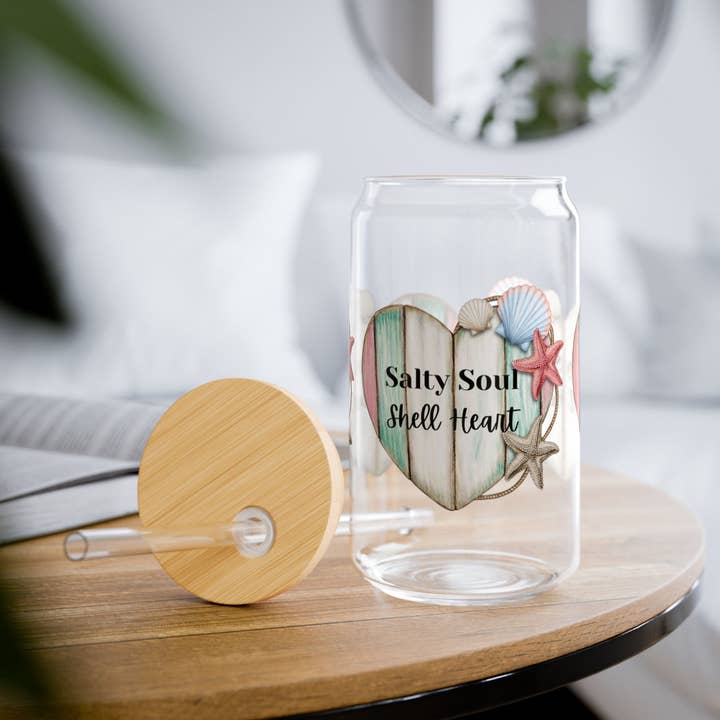 Salty Soul Sipper Glas med Sugerør, 16oz Strandinspireret Drikkeglas, Sommerhjemmedekoration, Kyststemning, Gave til Havelskere for engroshandel hos Happythings76
