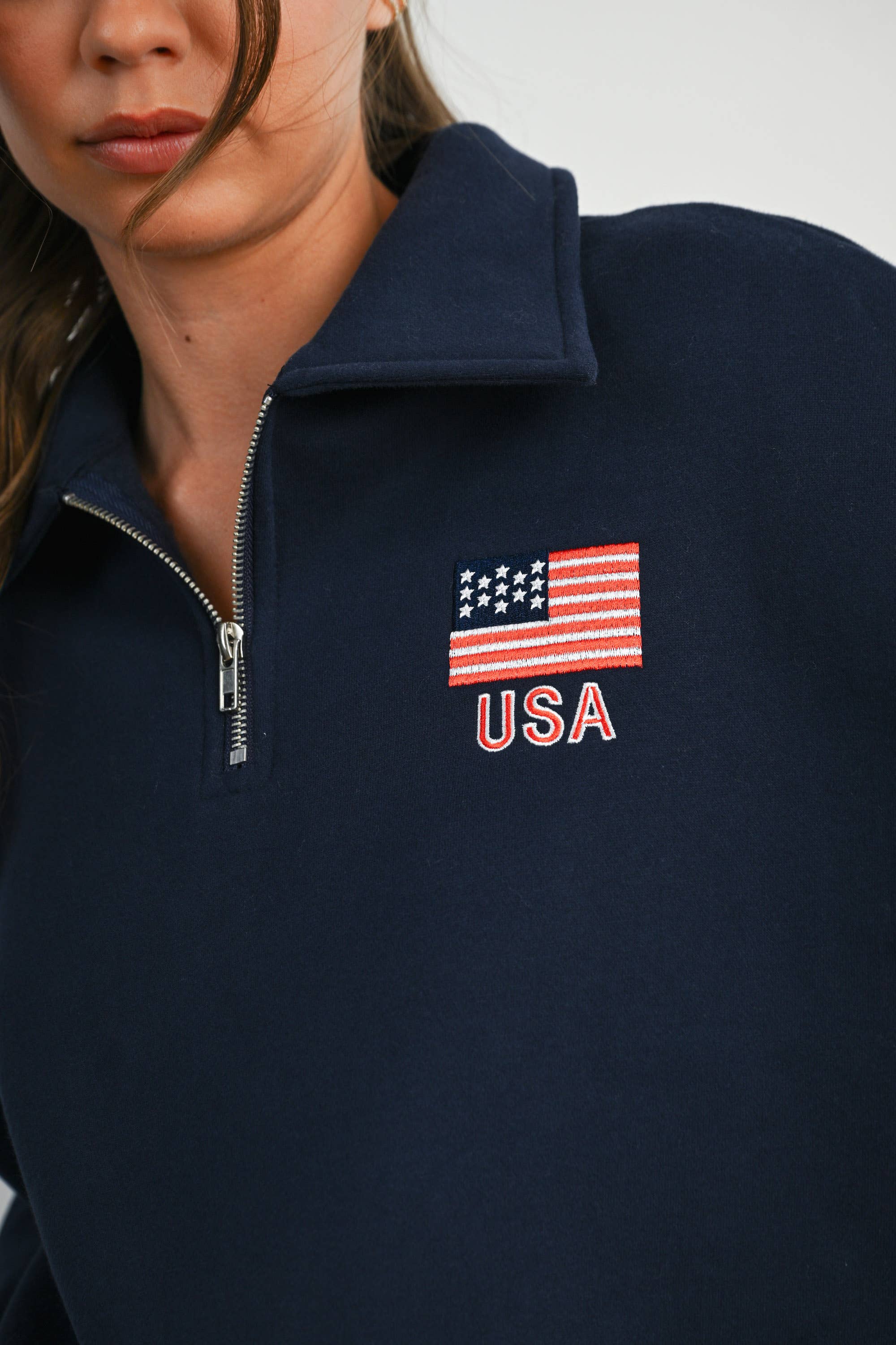 BUTTERMELON - Wholesale Sweatshirt - Women's - Loose Collared Quarter-Zip Top - BMT77941