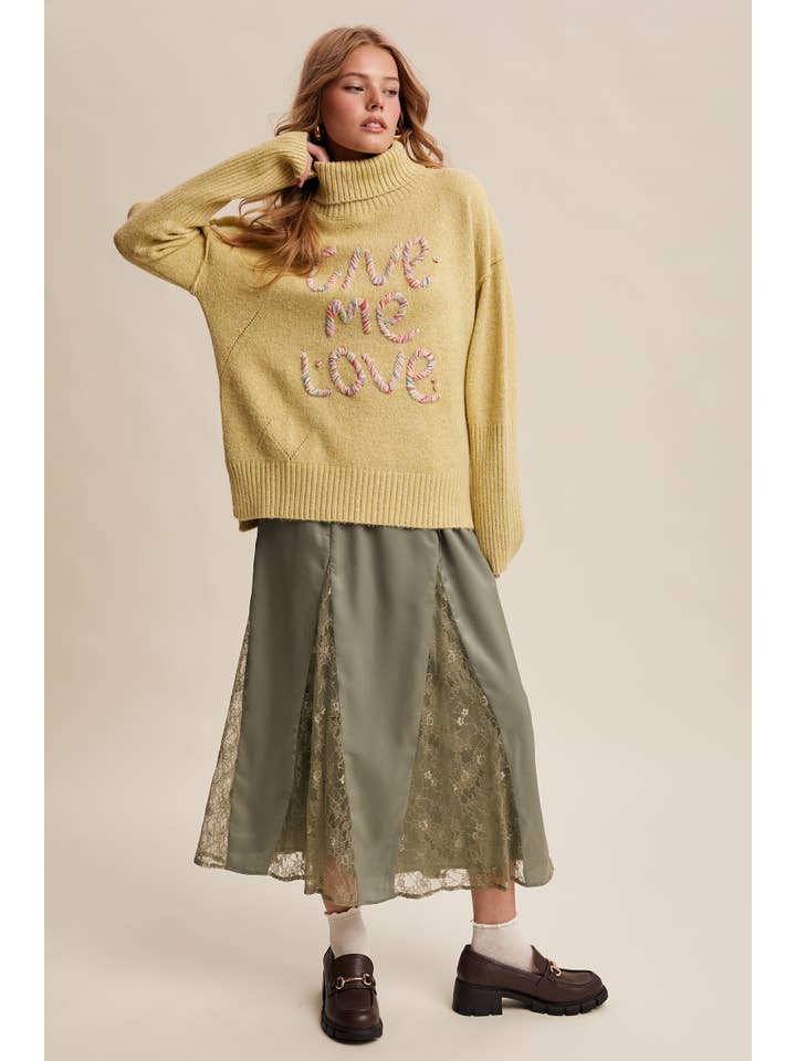 Listicle - Wholesale Skirt - Women's - Lace Inset Satin Midi Skirt LSK027222