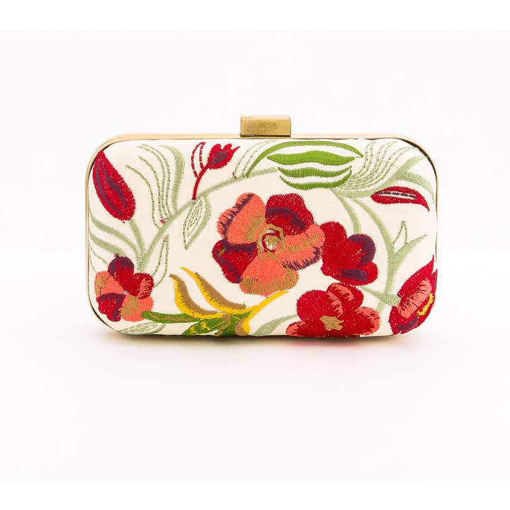 Taupe Floral Silk Clutch for wholesale by Magazine Clothing