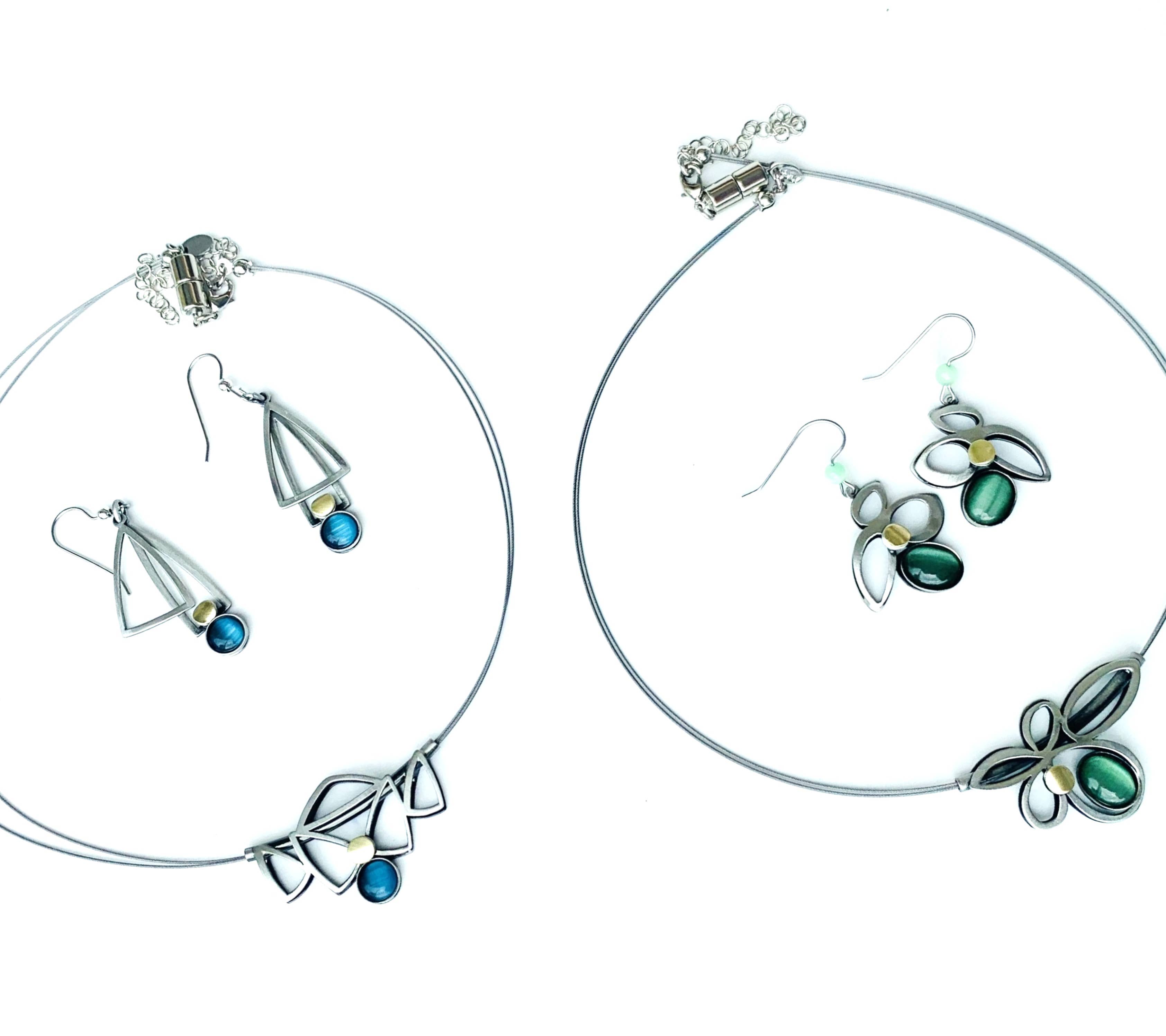 Christophe Poly / Crono Design - Vente Parures de bijoux - ENSEMBLES (GY1) - Collier (G) 17"+2" & Boucles d'oreilles crochet en fil (Y) Ensemble15