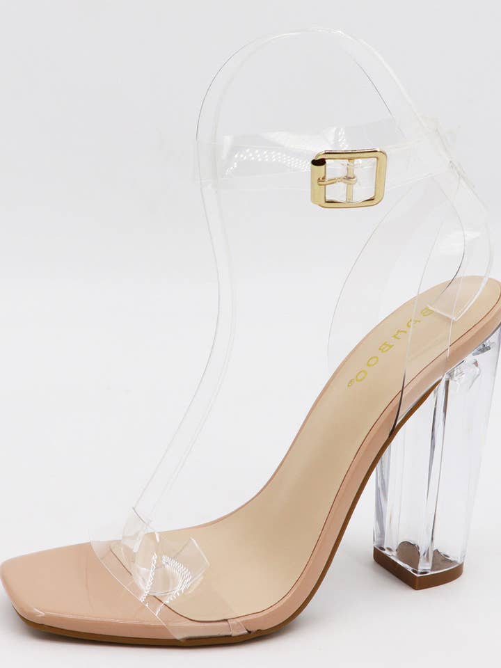 Mars Sky Shoes Wholesale - Vente Talons hauts – femme - Sandale en bambou à talon en lucite pour femmes, bout carré, bride de cheville transparente