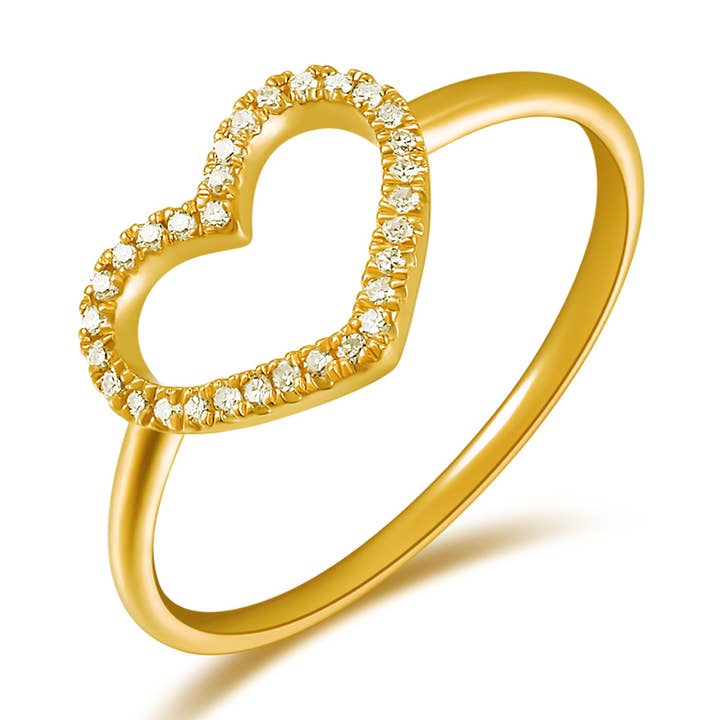 18K gult guld hjärta Ring med diamanter för wholesale av Leaf Jewelry