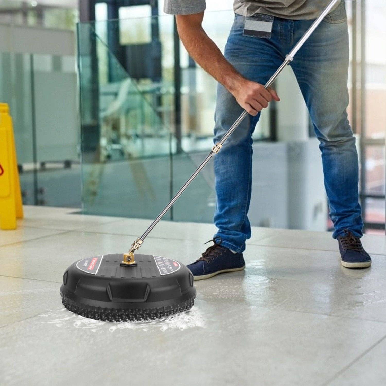 Black 15in High Pressure Flat Surface Cleaner 4000PSI Disc Power Washer Broom for wholesale on Faire9