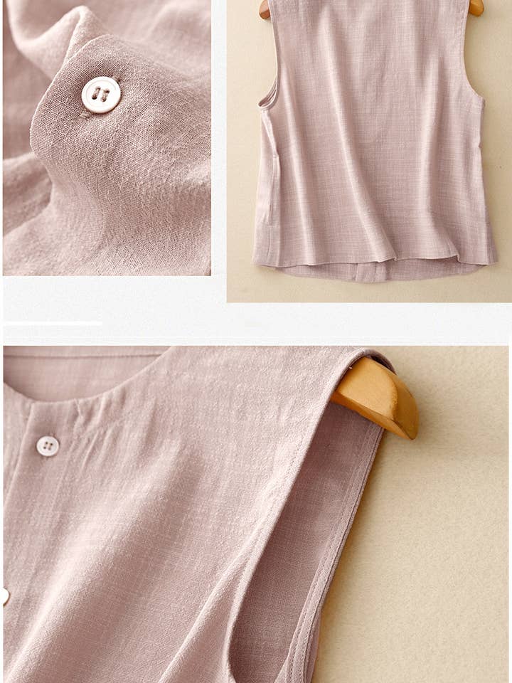 Whisper Mint - Wholesale Button Down Shirt - Women's - summer cotton linen shirts sleeveless