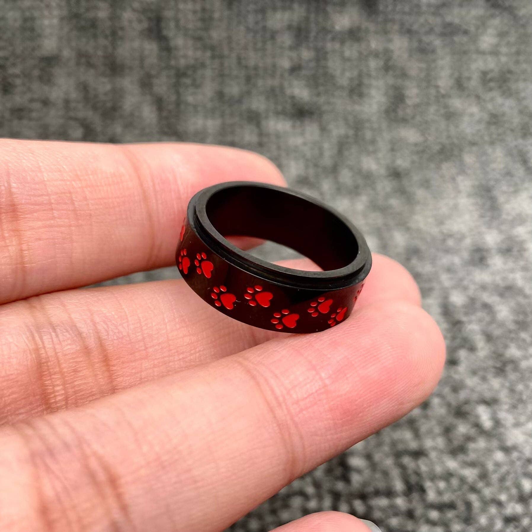 Mio Queena - Wholesale Cocktail/Statement Ring - 8mm Enamel Dog Paw Print Stainless Steel Rotatable Ring5